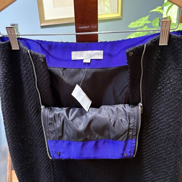 NWT Ann Taylor LOFT Black Tweed Shift Mini Skirt Double Zipper Size 8 Petite - Picture 6 of 9
